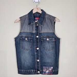 Coogi Denim Vest Womens S Blue Faded Logo Boho Perky Australia Down Under Preppy